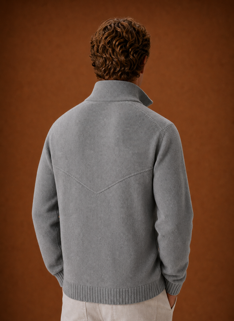 Full view of the men's knit cardigan sweater jacket
