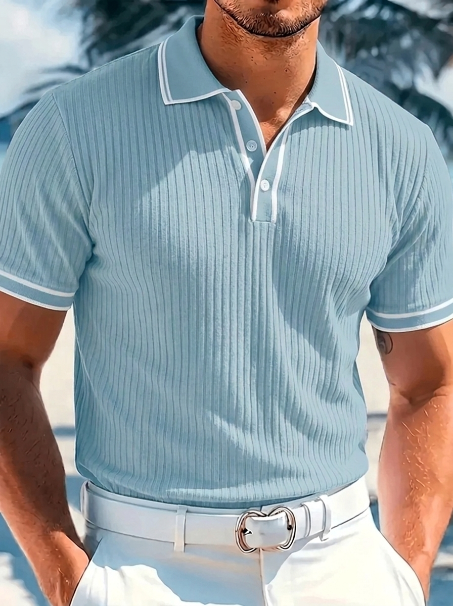 Men's Ribbed Polo Shirt With Contrast Trim