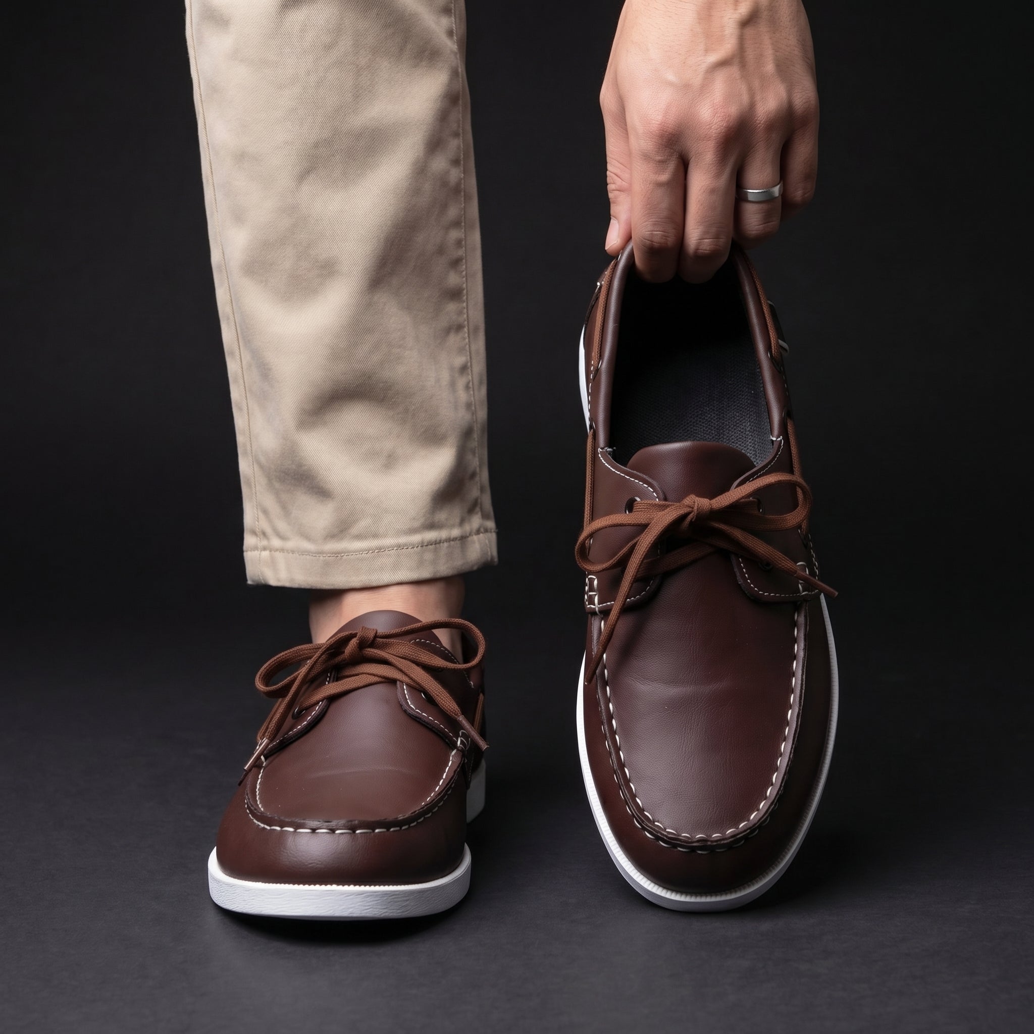 Close-up of the loafer stitching and refined upper