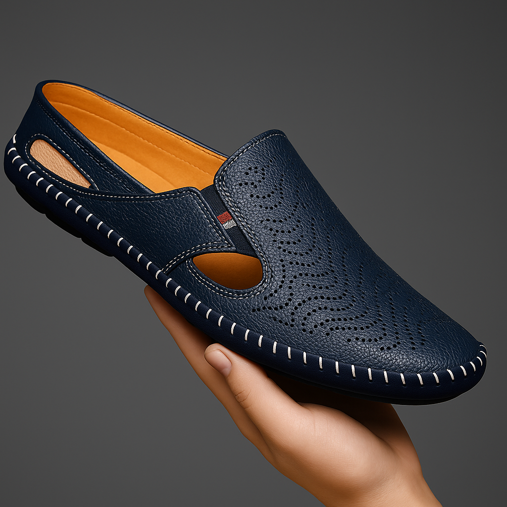 Cushioned footbed detail on men's leather sandals