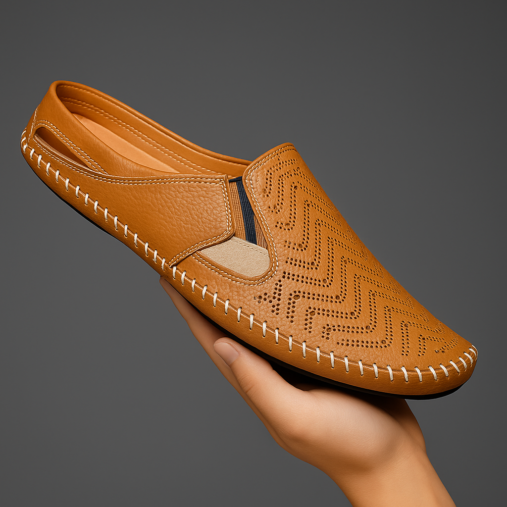 Men's Leather Sandals With Cushioned Footbed