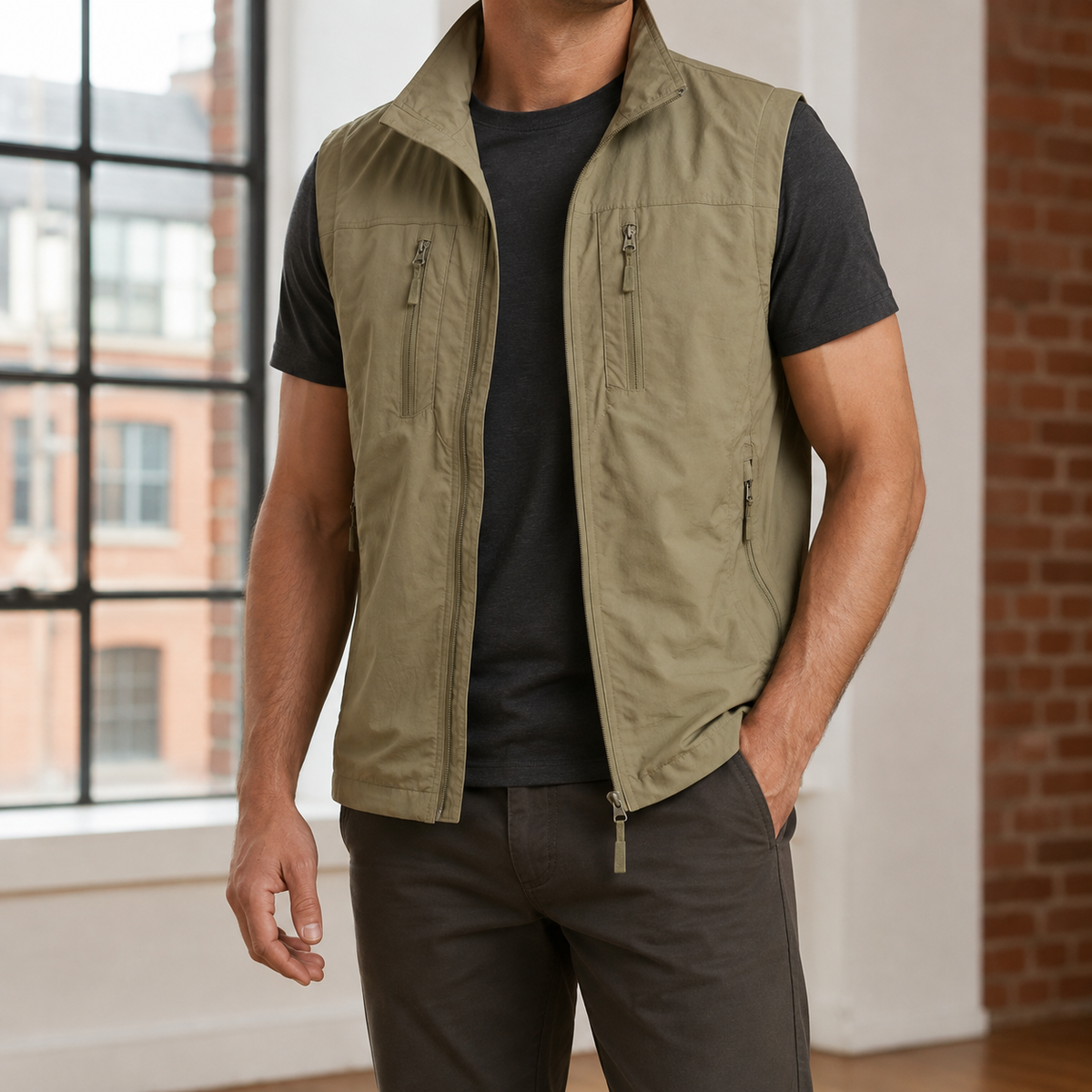 Men's Utility Vest With Zipped Pockets