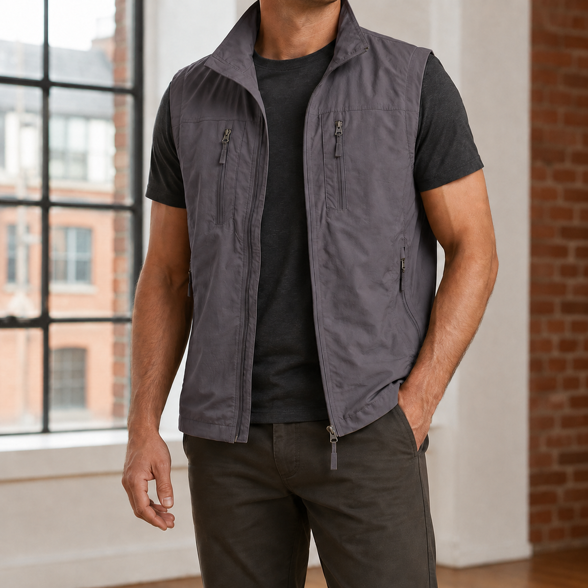 Men's Utility Vest With Zipped Pockets