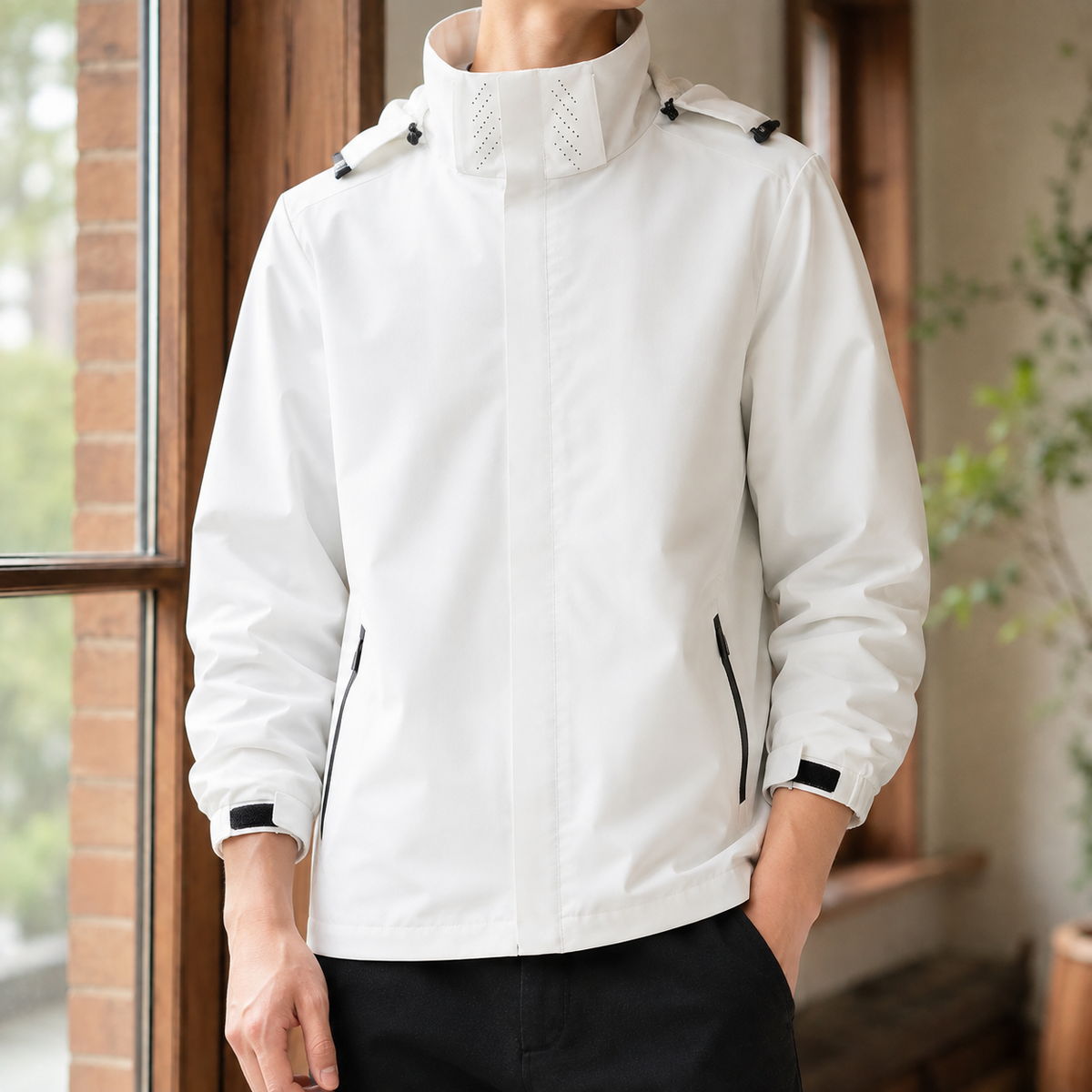 Men's Hooded Jacket With Concealed Zip
