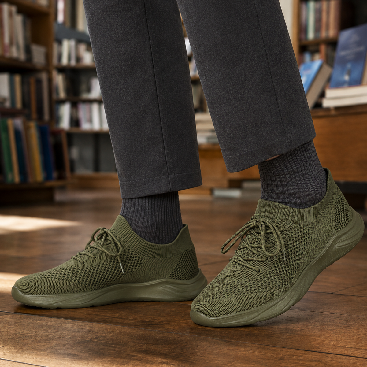 Men's Knit Sneakers With Lace-Up Low-Profile Sole