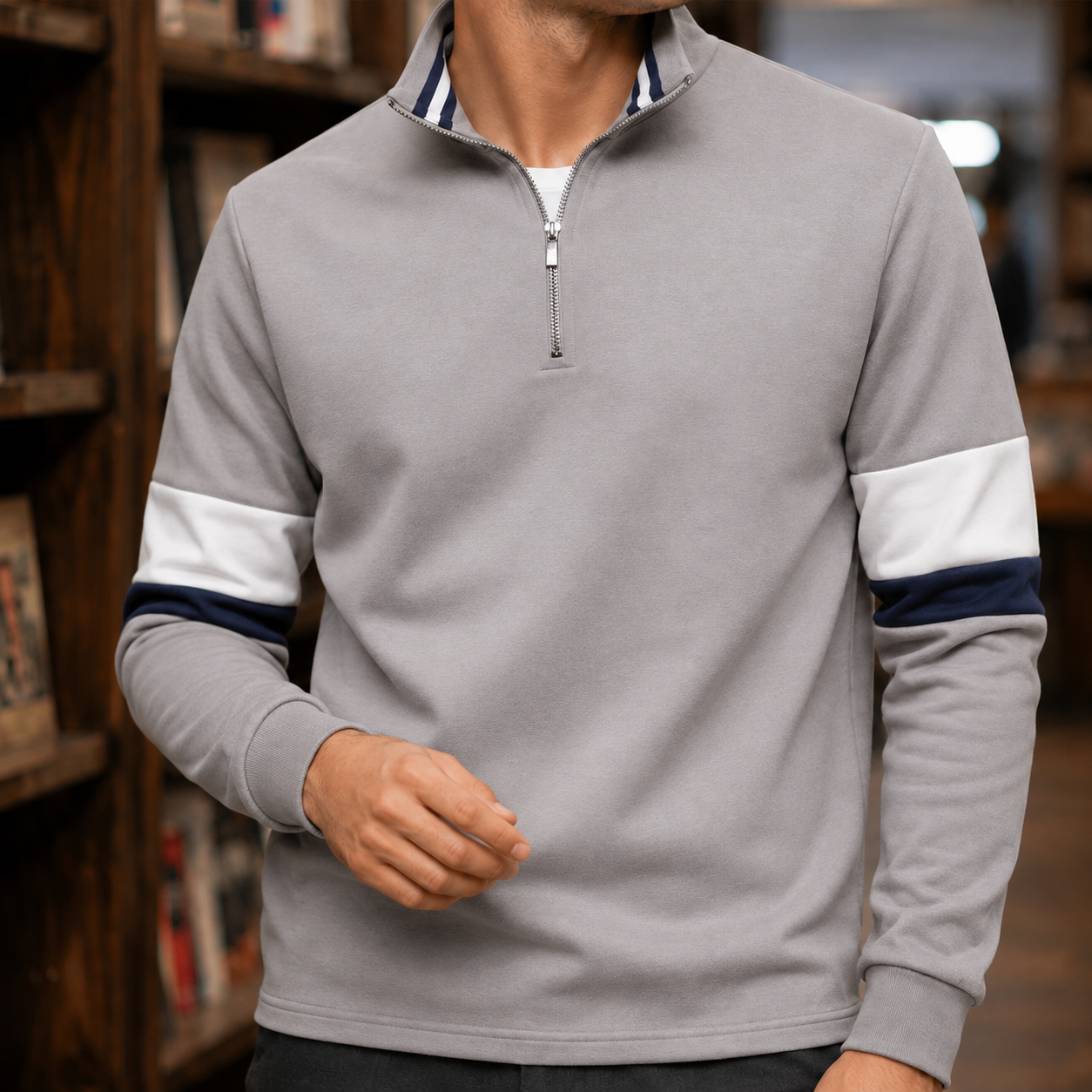 Men's Quarter-Zip Cotton-Blend Sweater