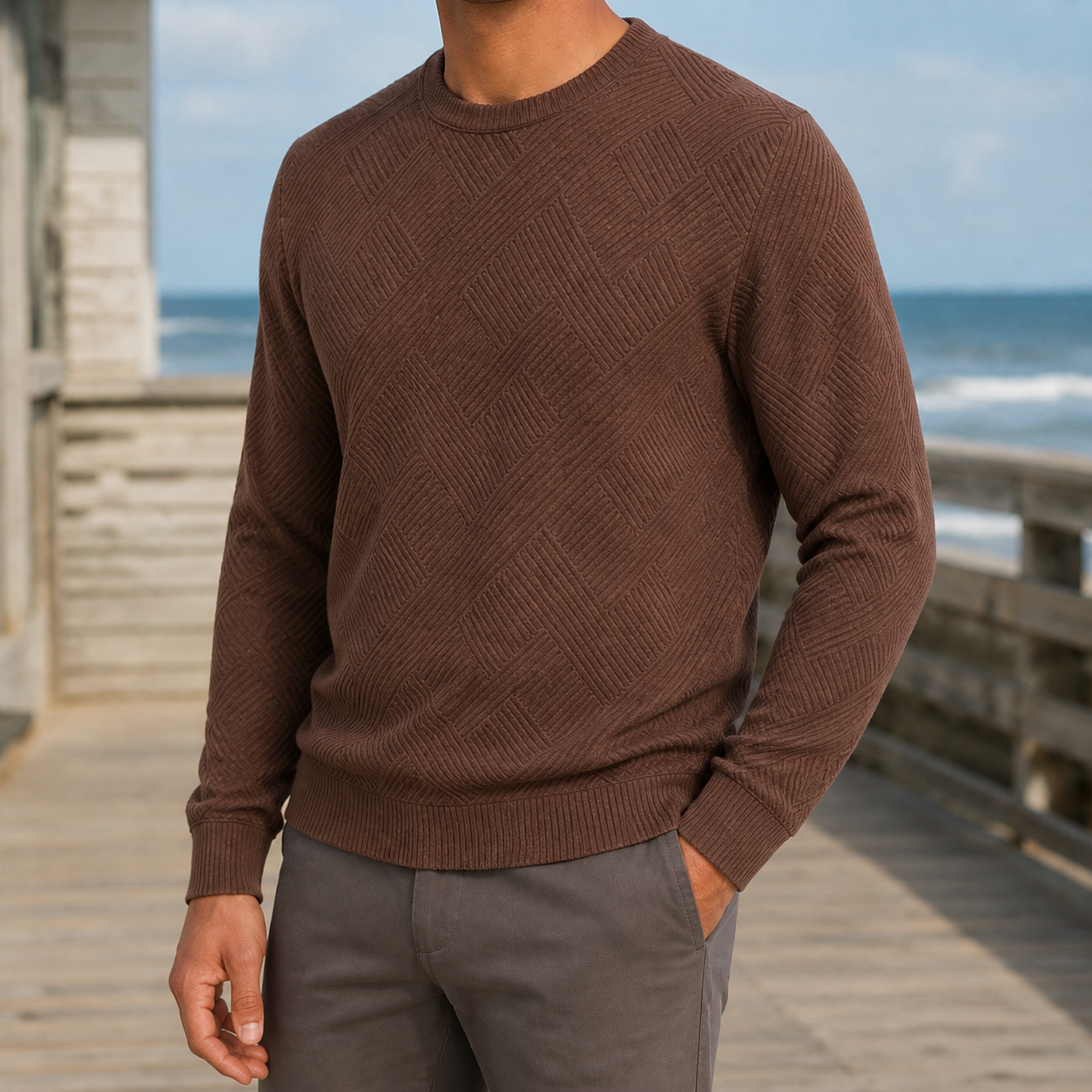 Side view of the textured men's sweater