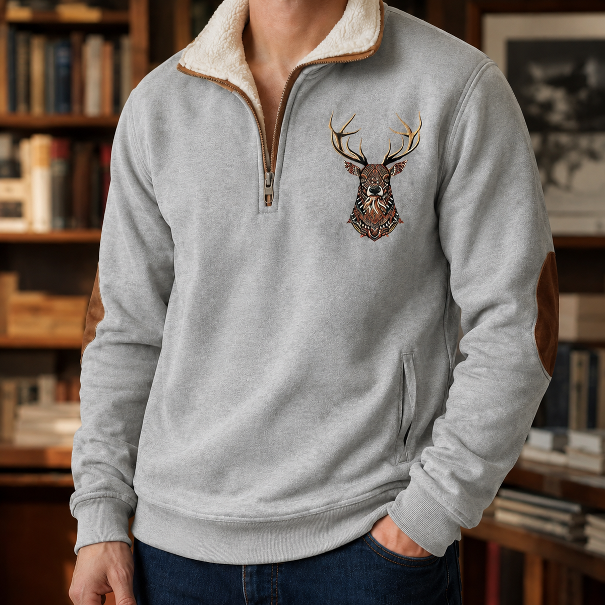 Men's quarter zip sweater styled as a versatile casual layering piece