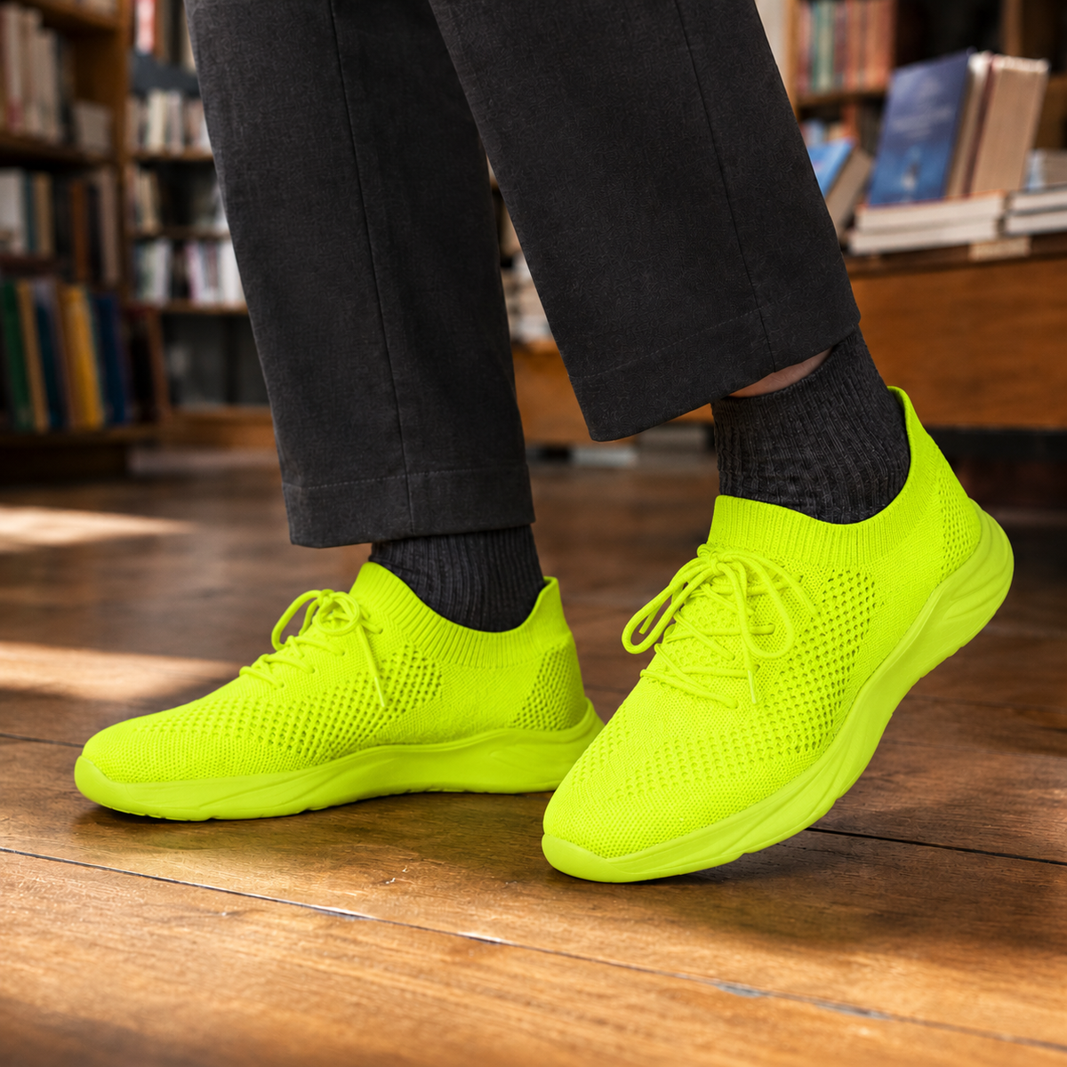 Men's Knit Sneakers With Lace-Up Low-Profile Sole