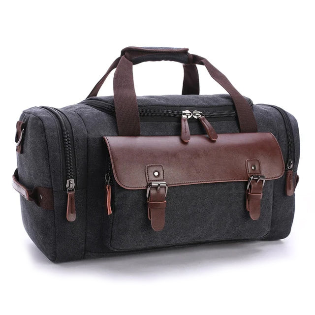 Large canvas travel bag with roomy main compartment for work and weekend trips