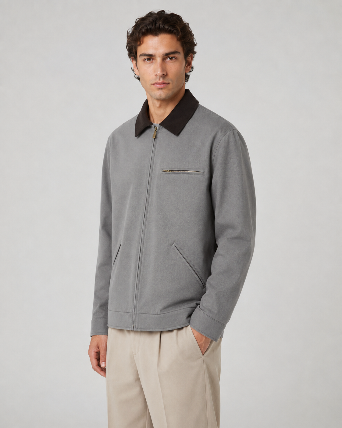 Men's contrast collar barn jacket shown from the back