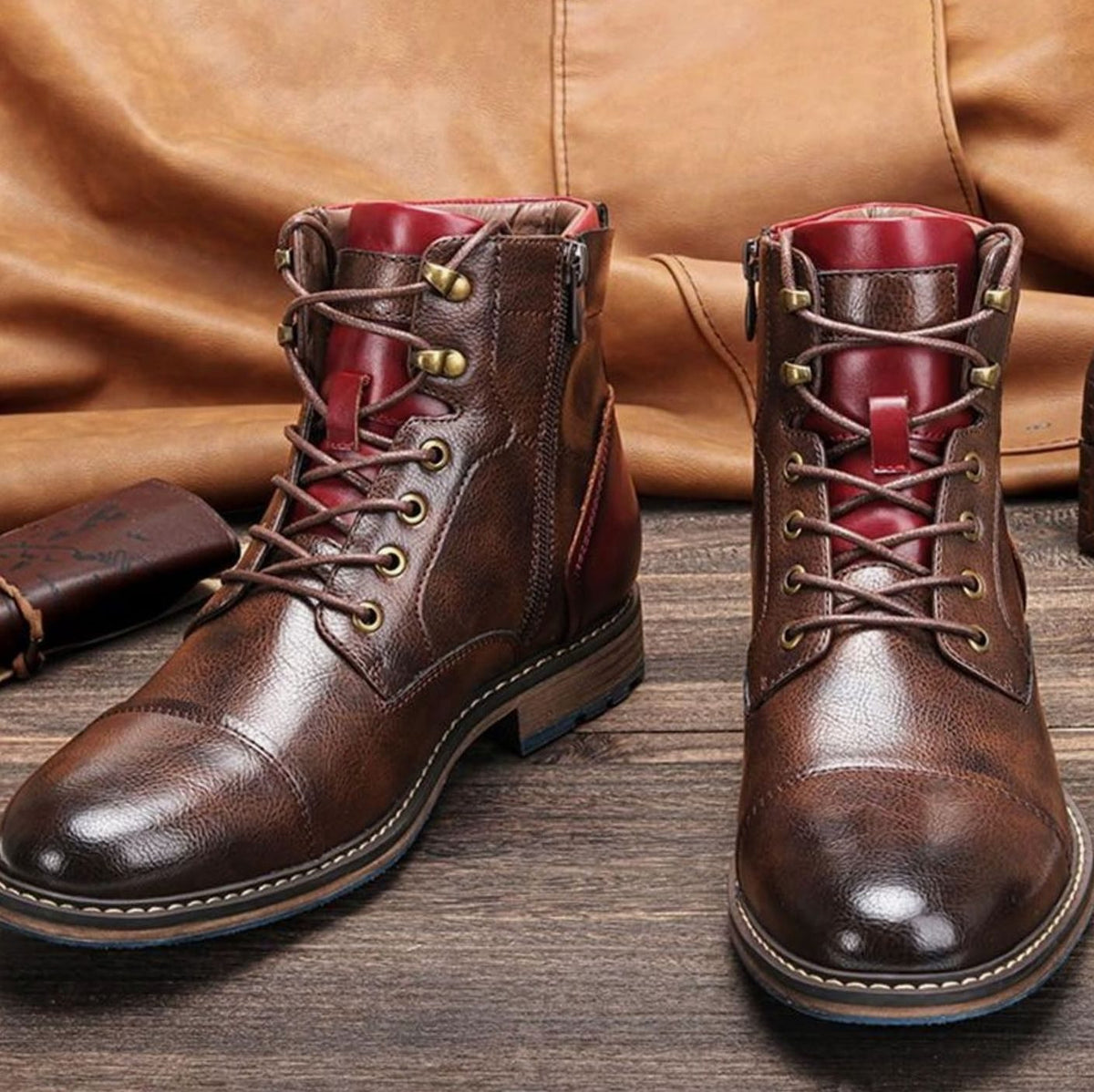 Men's Cap-Toe Leather Ankle Boots With Side Zipper