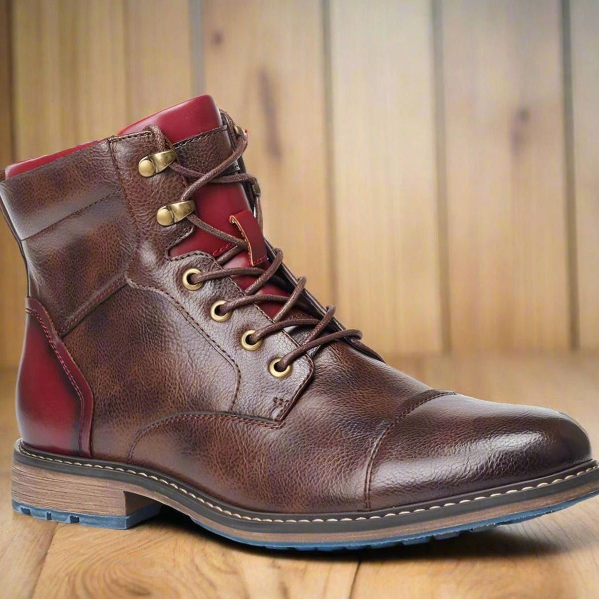 Men's ankle boot showing lace-up closure and side zipper