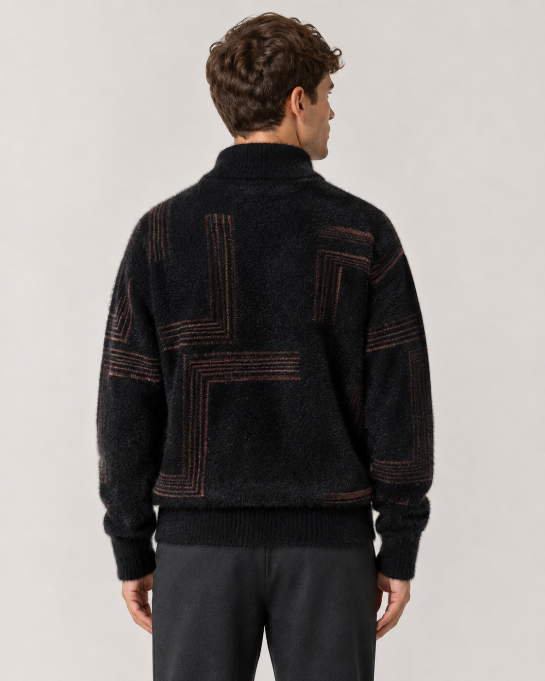Men's fluffy knit sweater featuring a geometric texture