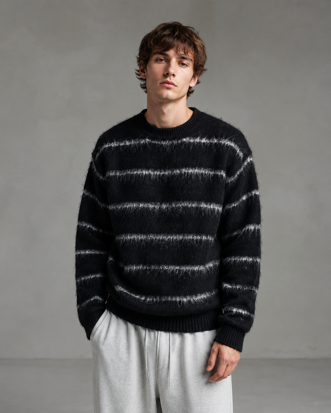 Men's Striped Knit Sweater - Relaxed Boxy Fit