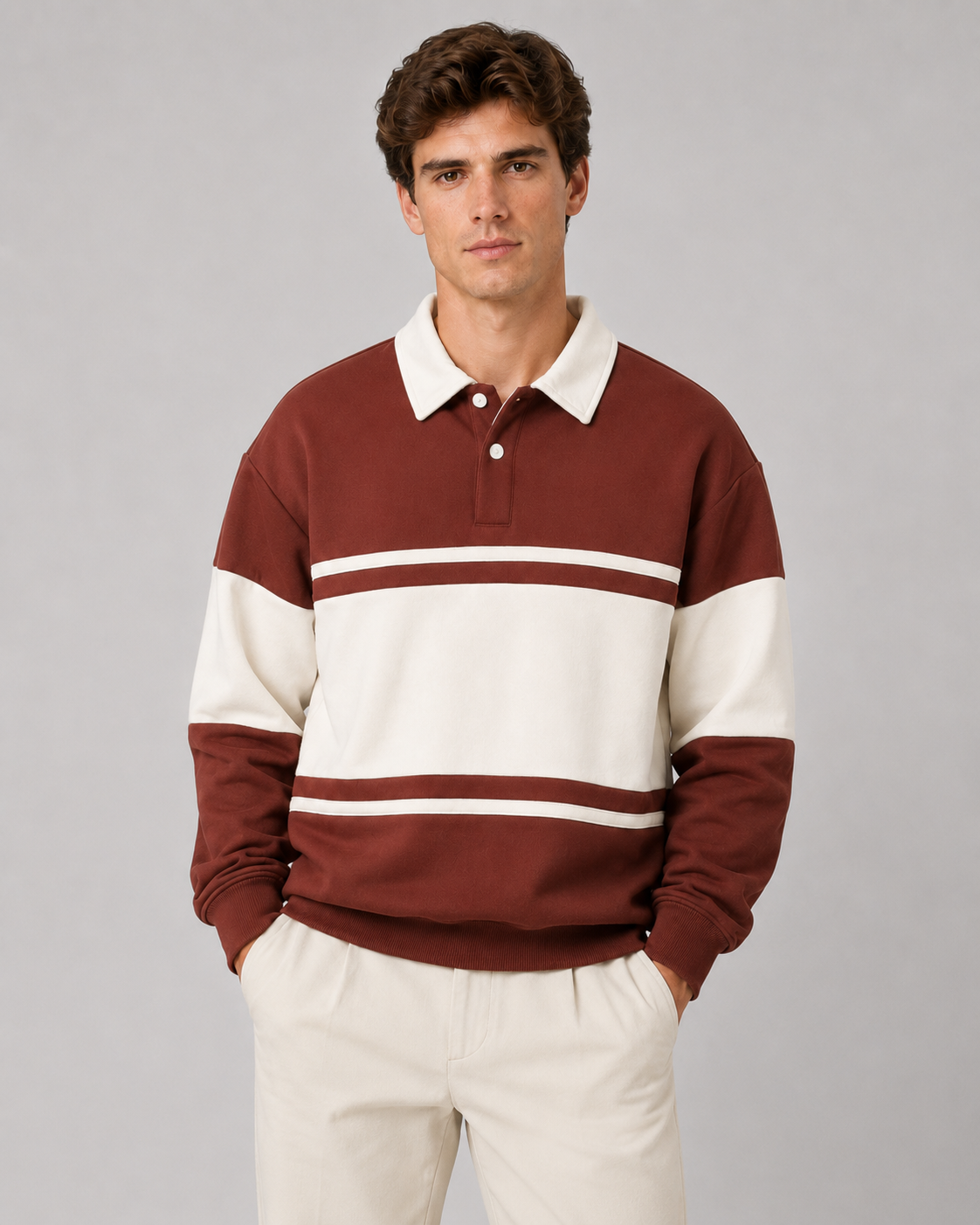 Men's relaxed-fit polo sweater with a sporty rugby-inspired design