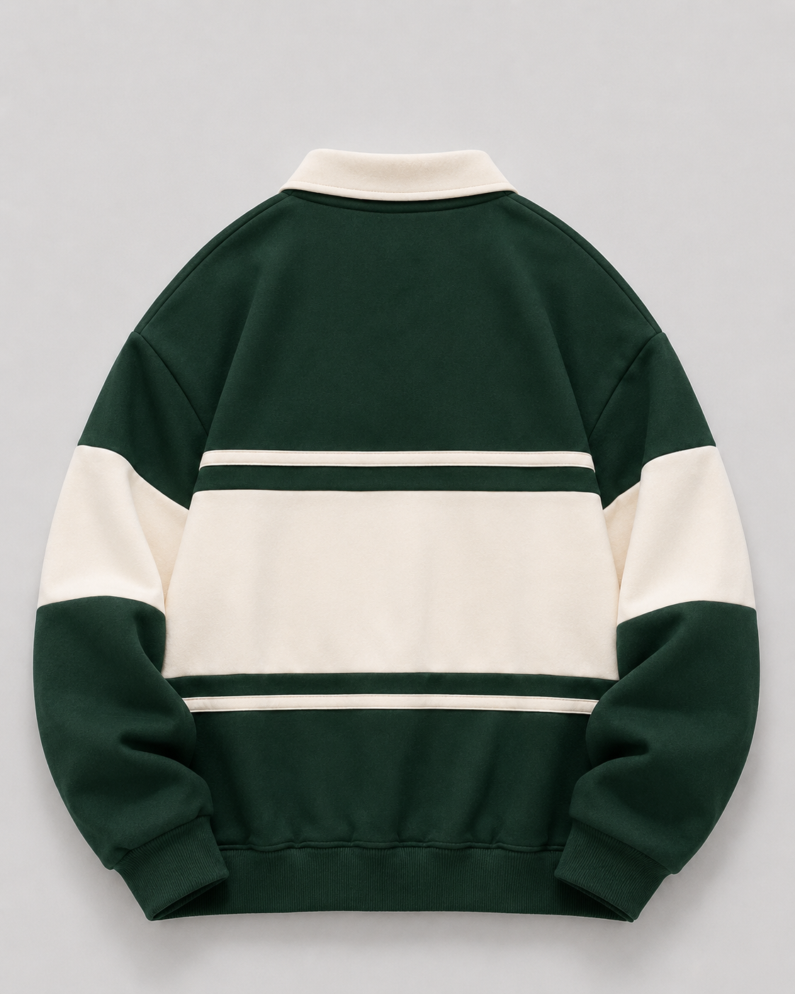 Back view of a long-sleeve men's rugby polo sweater