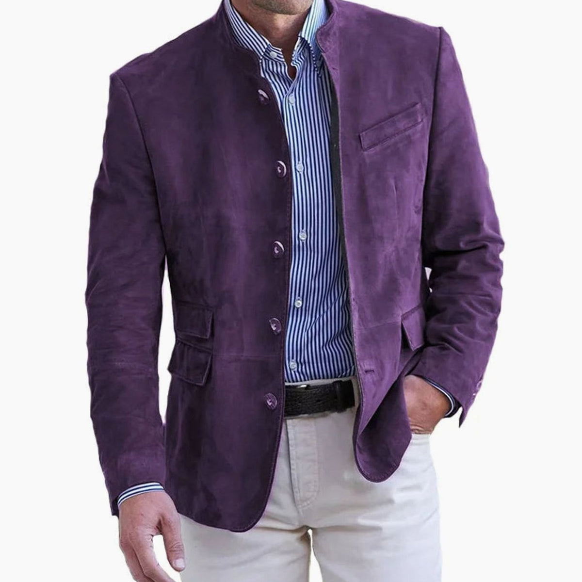 Men's Slim Fit Stand-Collar Suede Blazer Jacket