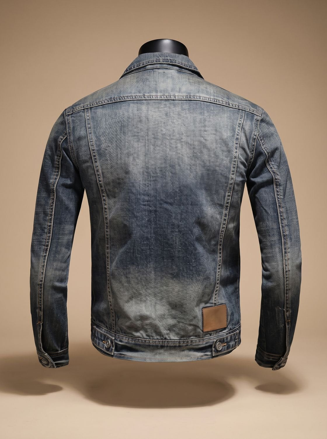 Back view of the vintage-washed denim trucker jacket