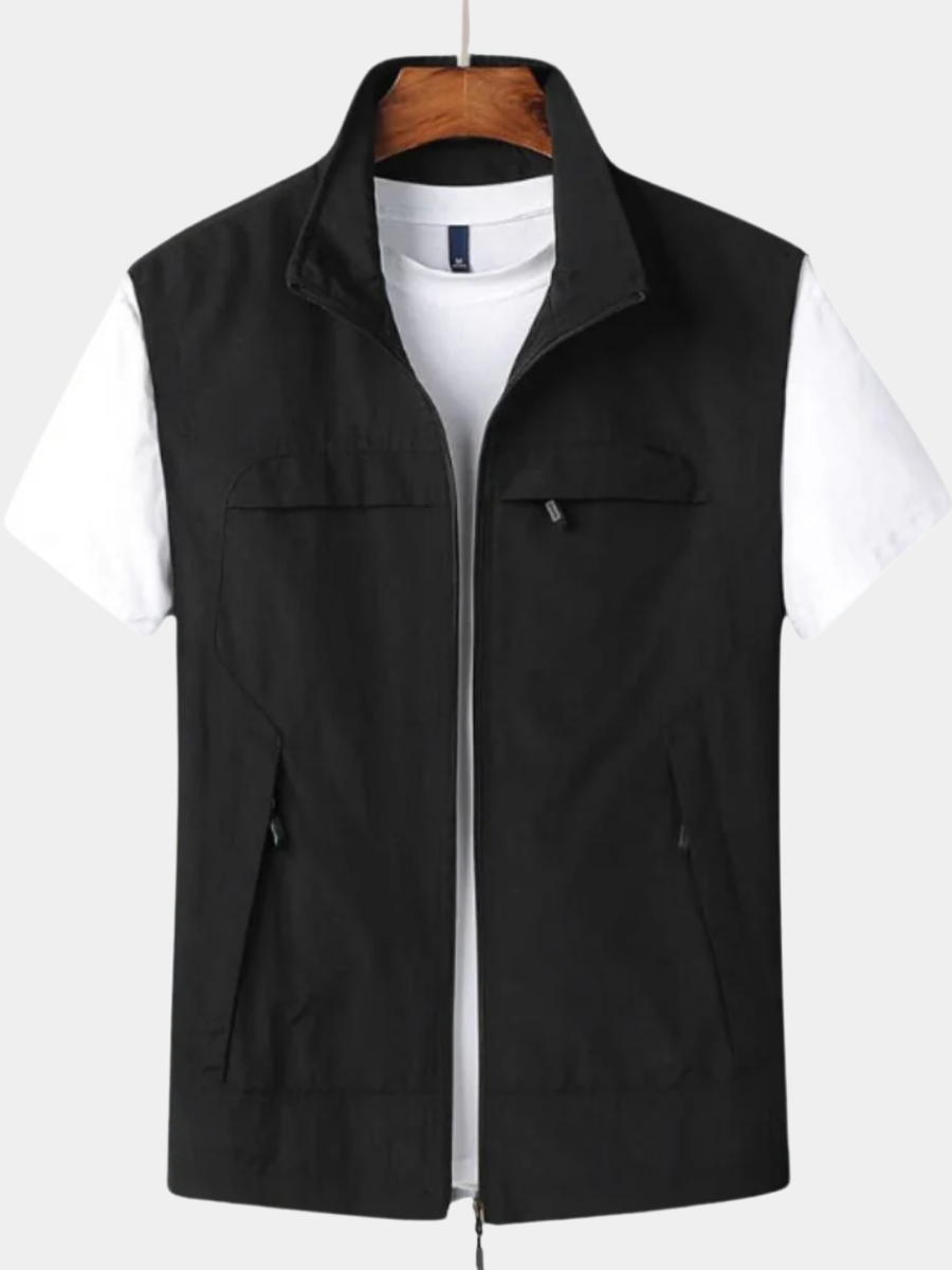 Men's longline cardigan shown from the front with an open-front design