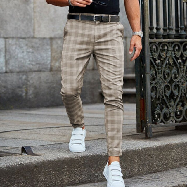Men's Slim Fit Plaid Tapered Pants