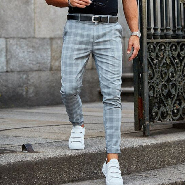 Men's Slim Fit Plaid Tapered Pants