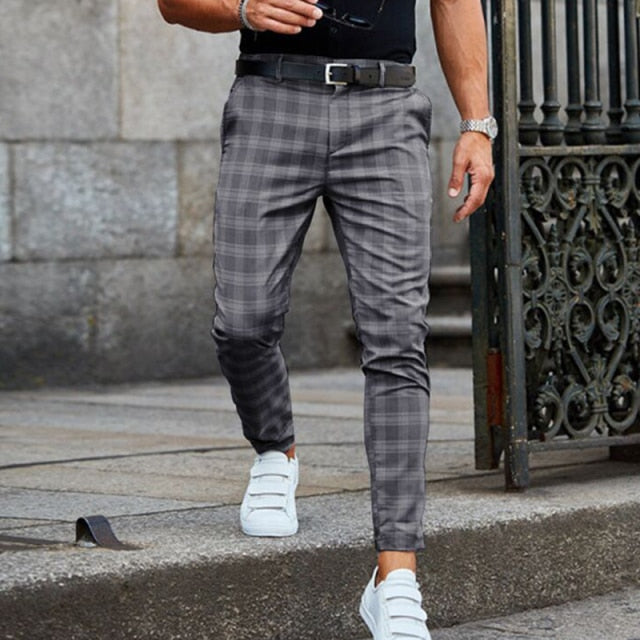 Men's Slim Fit Plaid Tapered Pants