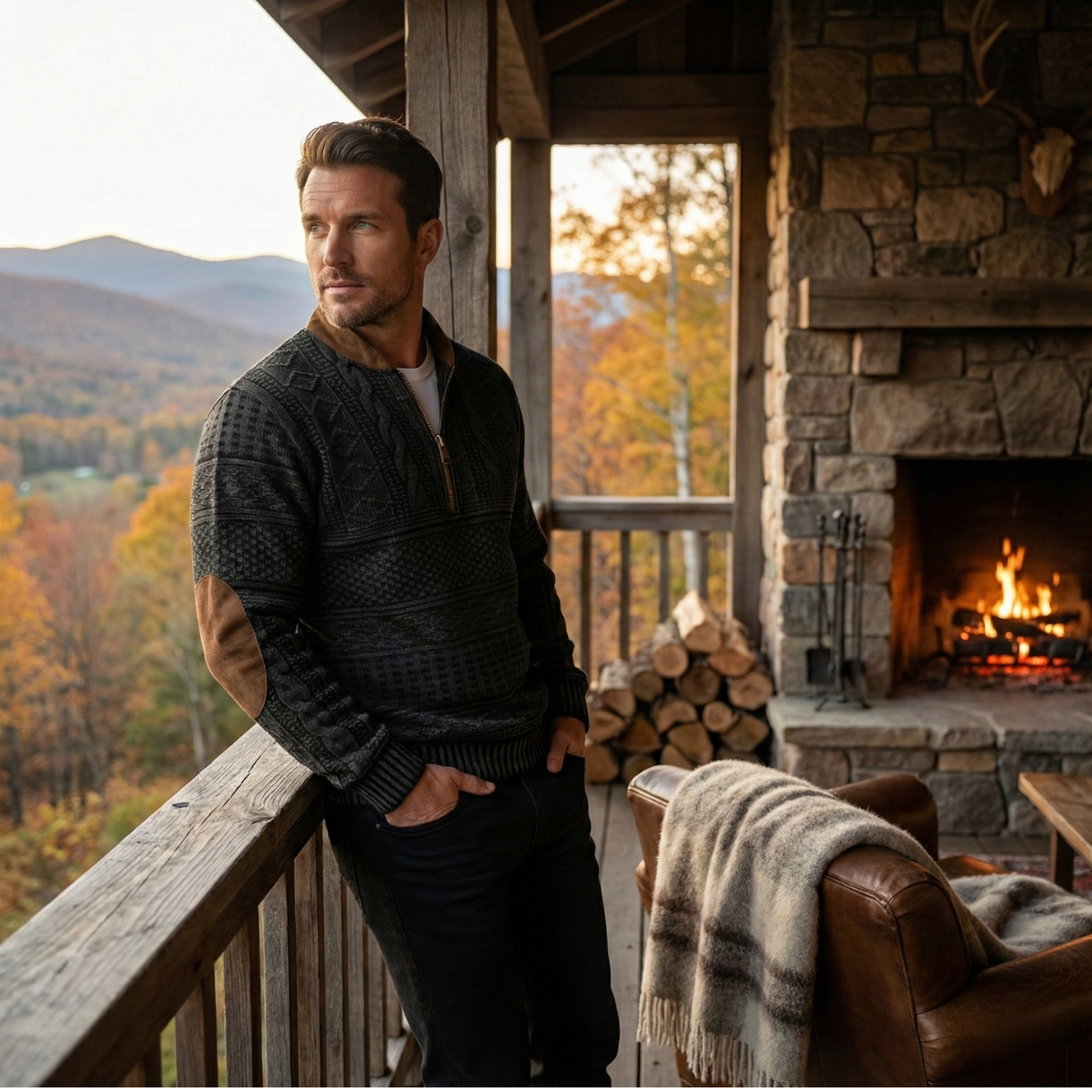Full-length view of the oversized layering cardigan