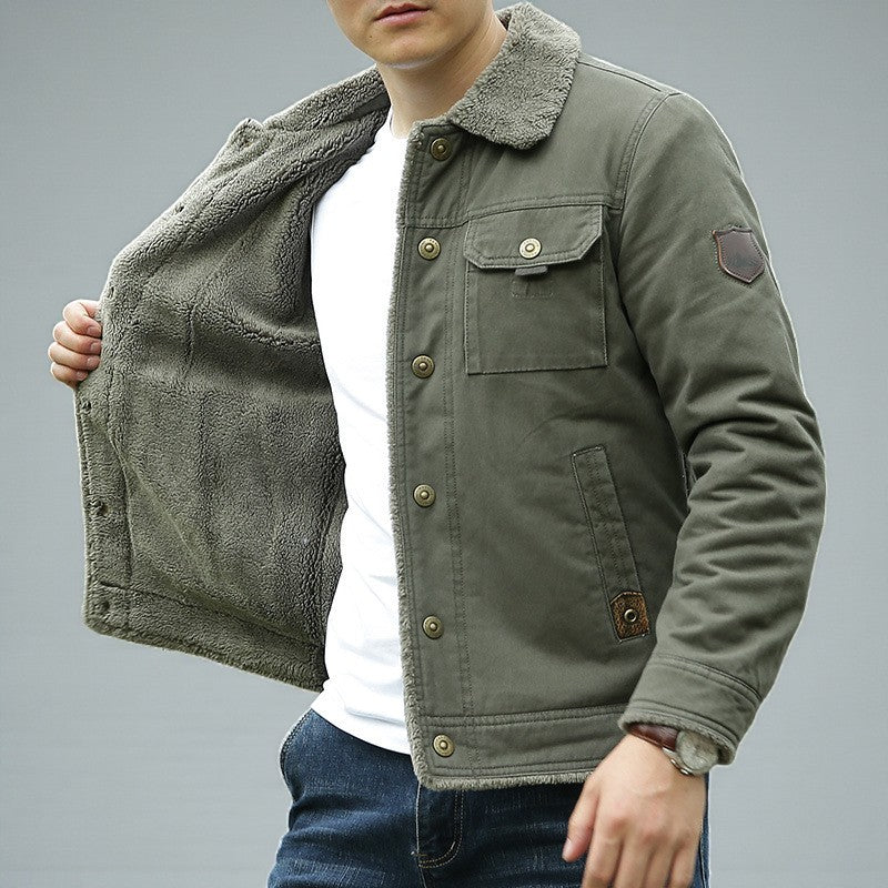 Men's winter jacket showing the front zipper and practical pockets