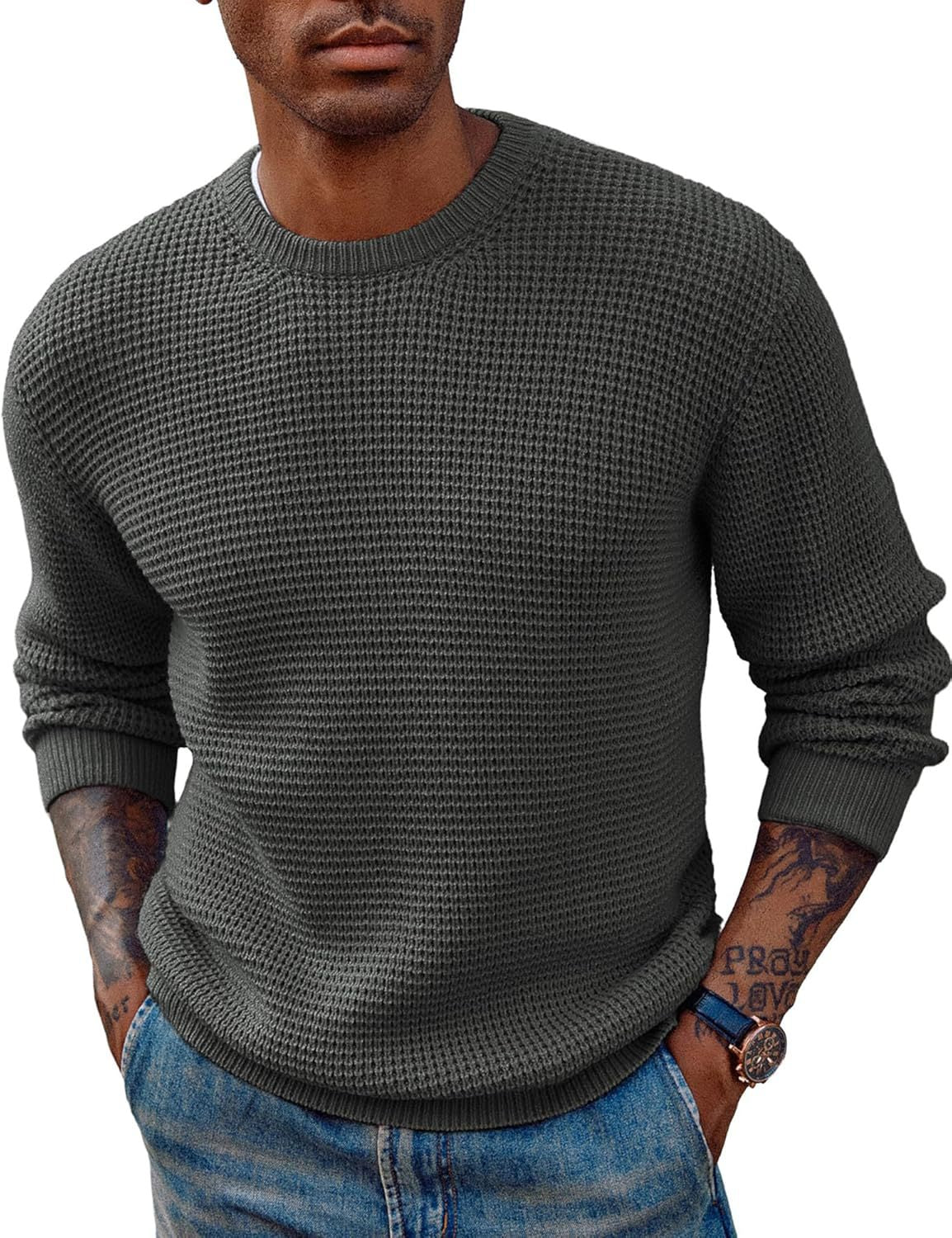 Back view of the men's textured ribbed sweater
