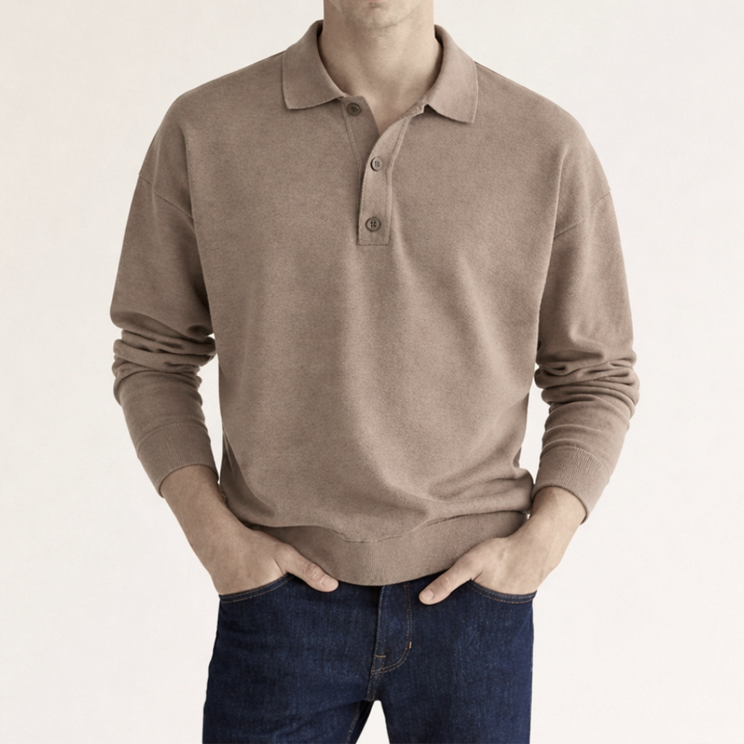 Close-up view of the polo shirt collar and button placket