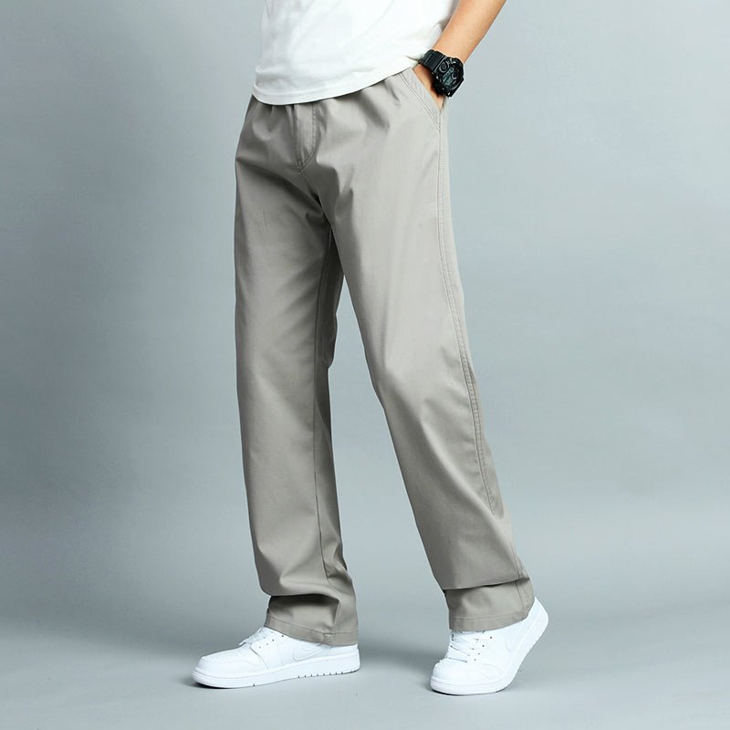 Back view of men's straight-leg cotton blend pants