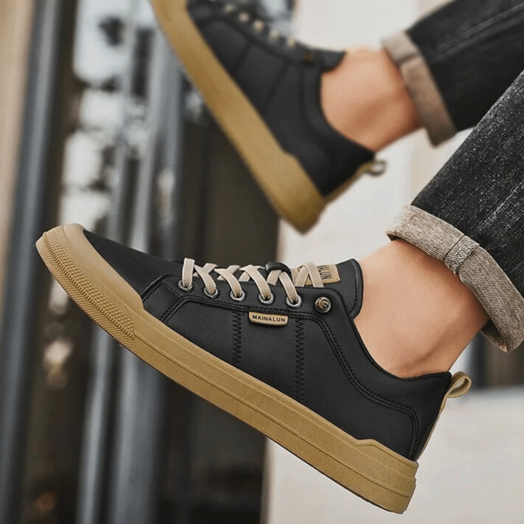 Classic men's leather low-top sneakers shown as a pair