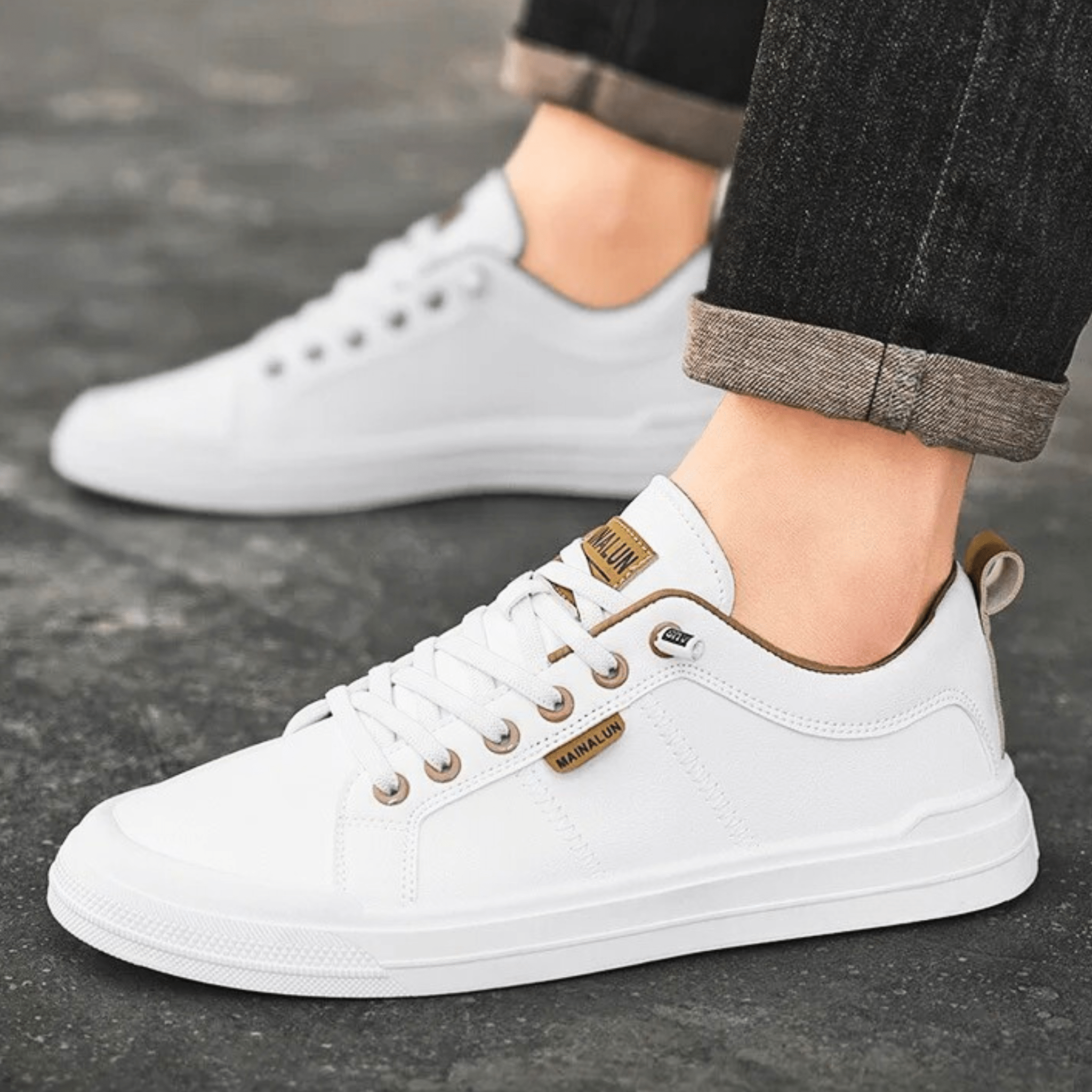 Men's casual leather sneakers with comfortable cushioned soles