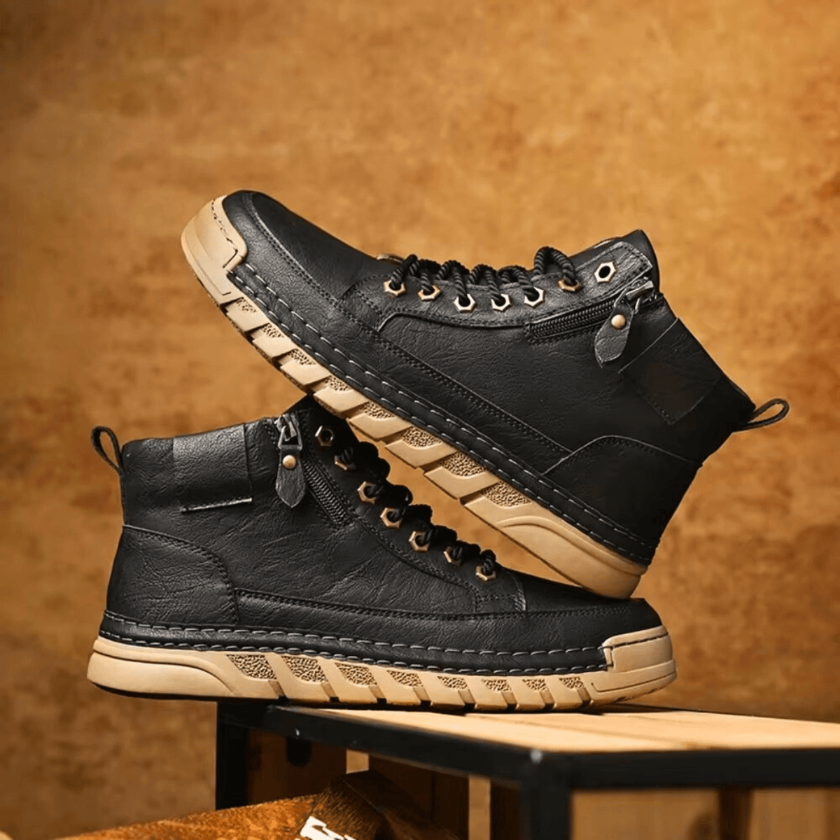 Men's leather boots displayed together