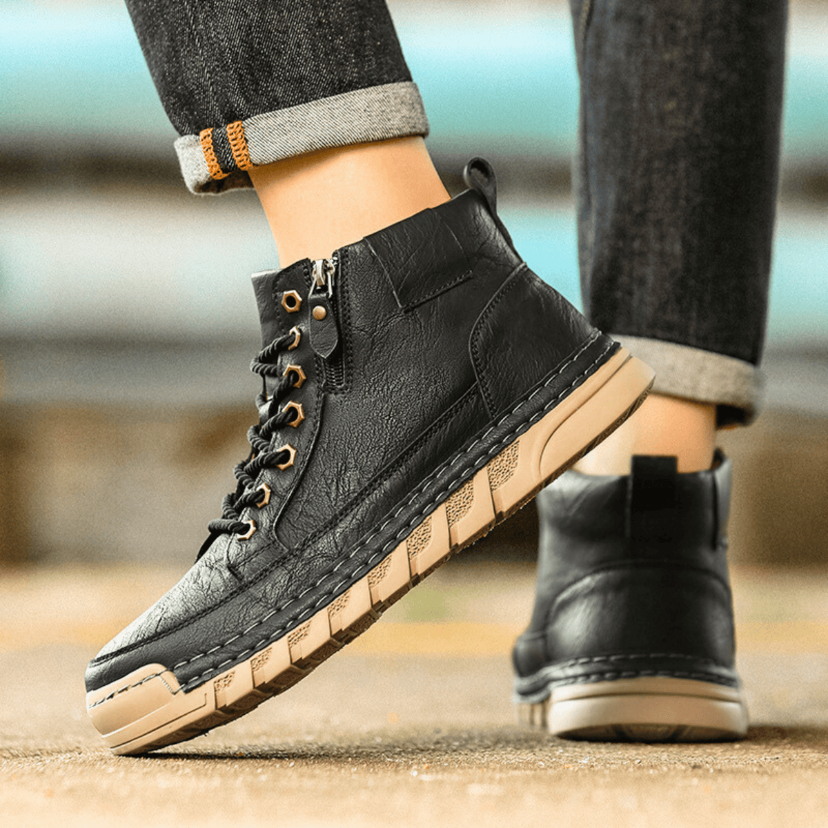 Men's leather boots styled for casual daily outfits