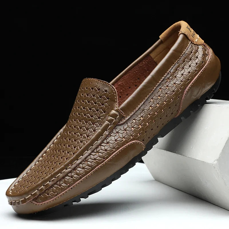 Top view of structured men's loafers showing the easy slip-on opening